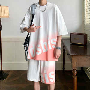 Nouvel ensemble d'été pour homme : T-shirt et short, style urbain vintage, respirant, tricoté 100% coton, imprimé, deux pièces, coupe ajustée - Product Image 3