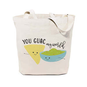Bolsa de Mano Grande de Lona de Algodón Resistente, Casual, Ecológica, Reutilizable, Multiusos, para la Playa, con Diseño Personalizado de Dibujos Animados, You Guac My World - Product Image 1