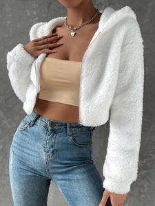 Sweat à capuche avec doublure en polaire Sherpa pour femmes Sweat à capuche zippé court avec personnalisation complète pour les femmes Nouveau sweat à capuche tendance - Product Image 2