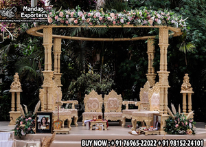 Mariage extérieur aspect bois fibre Mayur Mandap jardin thème indien mariage Mandap superbe gujarati mariage décor fibre Mandap - Product Image 5