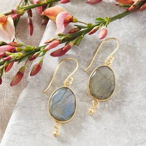Boucles d'oreilles en pierre précieuse de Labradorite faites à la main à la mode en argent Dangle Cocktail bijoux de fiançailles conception de goutte de larme de pierre naturelle - Product Image 3