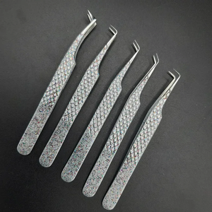 Pinzas de extensión de pestañas con purpurina plateada y Diamante, muestra gratis, pinzas de extensión de pestañas de acero inoxidable japonesas - Product Image 2