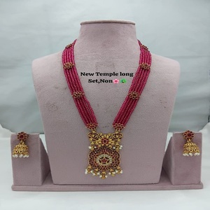 Traditional Gold Plated Ethnic Crystal Long Necklace Jewellery <b>Set</b> with Rani Color Matching Earrings for Women - Product Image 1