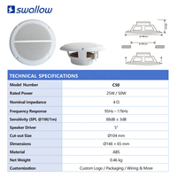 Haut-parleurs de plafond étanches IP55 Son étanche et de haute qualité pour la maison ou le commerce Haut-parleur de plafond