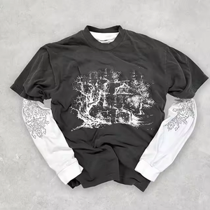 เสื้อยืดแขนยาวของผู้ชายผ้าฝ้ายซักกรดสองชั้น240กรัมลายทึบพิมพ์พลอยเทียมโลโก้ออกแบบได้ตามต้องการ - Product Image 1