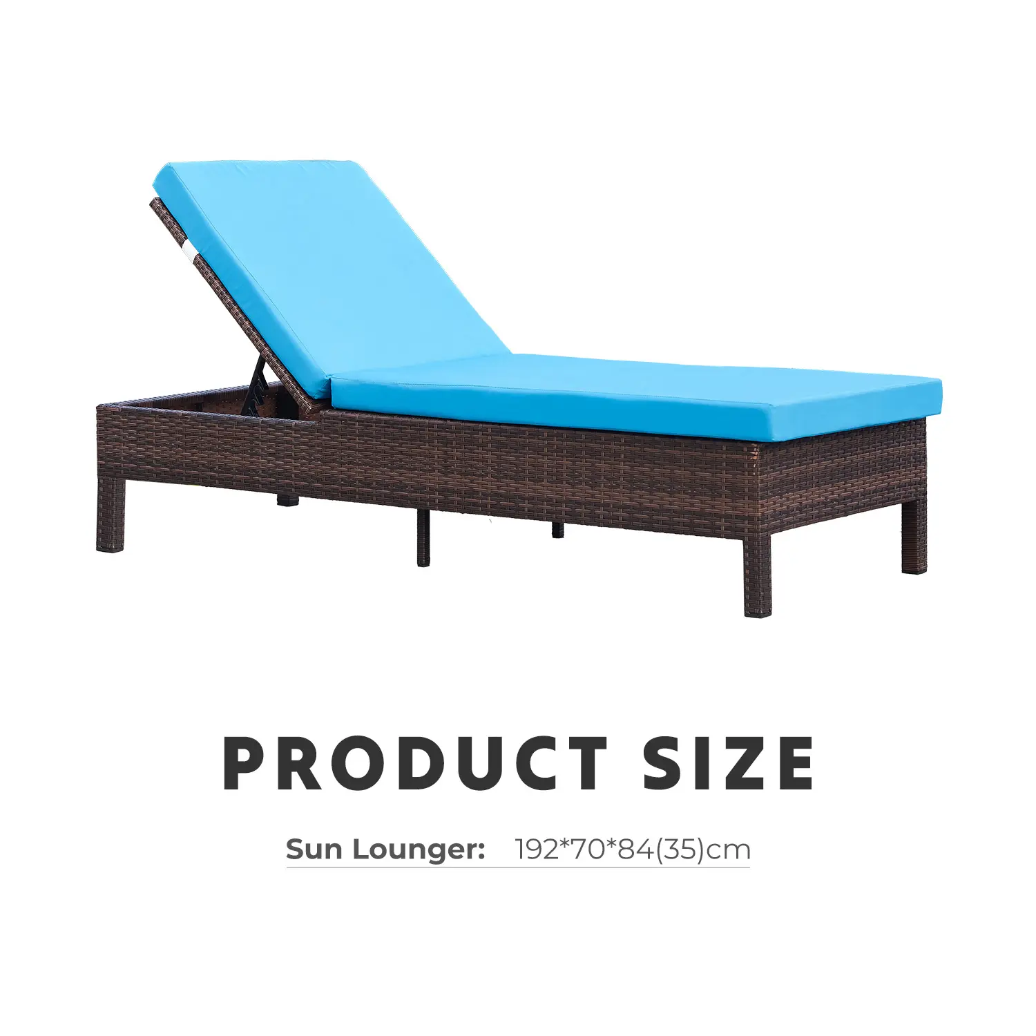Rattan Patio Lounge Chair with Adjustable Backrest and Removable Blue Cushion  Outdoor PE Material Pool Lounge Chair