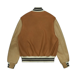 Chaqueta de peso pesado para hombre de marca personalizada para lana Camel Melton/cuero Beige con Bolsillo ribeteado con forro de acetato de satén de ajuste contemporáneo - Product Image 2