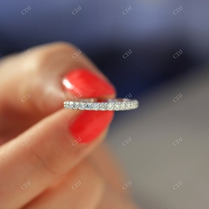 Ensemble Demi Eternity Prong Moissanite GRA Certifié Bande de Fiançailles de Mariage 1.8mm Taille Brillante Or Blanc 18K Femmes - Product Image 5