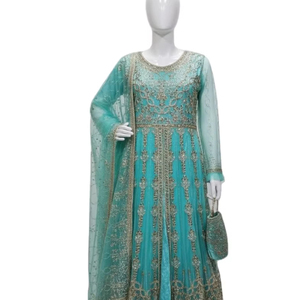 Vestido Largo Maxi de Fiesta Pakistaní, Traje Formal de Chifón Bordado con Dupatta y Hermoso Bolso a Juego para Mujer - Product Image 1