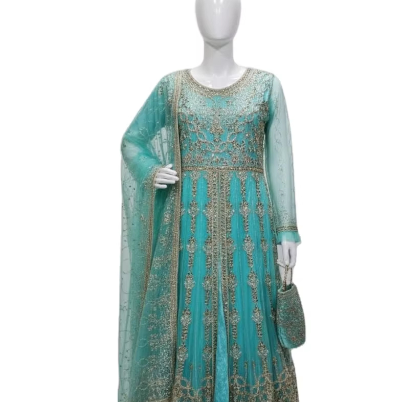 chinese dress ladies Georgette Draped Dress with Attached Necklace and Dupatta main image 0