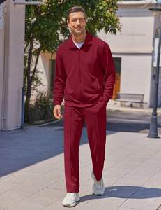 Conjunto Deportivo Informal Rojo para Hombre, 2 Piezas, Traje Deportivo Atlético con Cremallera Completa, Ligero, Jacquard Sólido, Conjunto para Correr, Chaquetas y Pantalones de Moda - Product Image 2