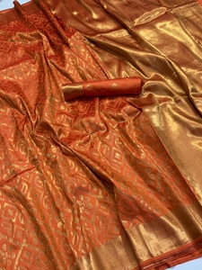 ชุดส่าหรีผ้าไหมสีทองจากนักออกแบบ,ชุดคลุมสำหรับใส่ไปทำงานประกอบด้วยเสื้อทำงานเสื้อใส่ไปงานแต่งชุดส่าหรี - Product Image 4
