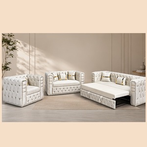 Ensemble de canapé-lit Chesterfield de luxe convertible, canapé-lit moderne capitonné, meubles de salon avec détails dorés - Product Image 1