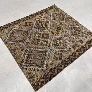 4.4x4.9 ft Turkish Rug, Accent Vintage Rug, <b>Brown</b> Patchwork Rug - Product Image 2