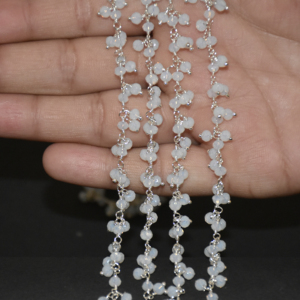 Chaîne de chapelet de grappe de perles de verre plaqué argent arc-en-ciel blanc, chaîne de fabrication de collier de bracelet, chaîne de chapelet de perles à facettes de 3mm - Product Image 6