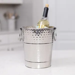 Cubo de enfriador de vino martillado de acero inoxidable Virgin Craft | Cubo de hielo de fiesta gris plateado ecológico de 5L para bebidas | Personalizado - Product Image 1