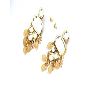 Luxury Gold-Plated Yellow Polki Kundan <b>Studded</b> Fine Jewelry Set 24K Gold - Product Image 4