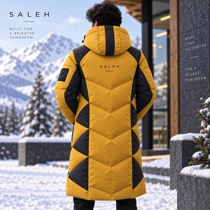 Manteau long matelassé en toile pour homme, chaud, à capuche, coupe-vent, isolé, pour l'extérieur, avec logo personnalisé, fabricant OEM ODM - Product Image 3
