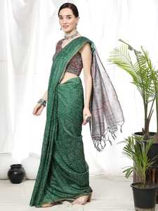 Saree en coton et lin doux de qualité supérieure, avec de belles impressions Bandhani, fabricant de mode pour femmes indiennes, exclusif et tendance - Product Image 4