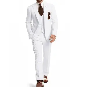 ผู้ชายชุดทักซิโด้สีขาว 3 ชิ้นชุดเปล่าธรรมดาโมเดิร์นงานแต่งงานเจ้าบ่าวสํานักงานธุรกิจชุดอย่างเป็นทางการกางเกงเสื้อ Blazer สุภาพบุรุษ