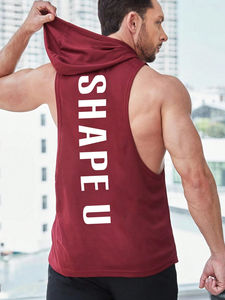 Vente en gros de débardeurs à capuche d'entraînement pour hommes Musculation chemises musculaires impression bouffante hommes sans manches sweat à capuche de gymnastique pour hommes - Product Image 2