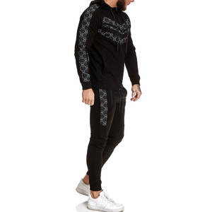 Vente en gros Survêtement zippé pour homme Survêtement 2 pièces à capuche Survêtement personnalisé sérigraphie Noir Zip complet pour homme - Product Image 6