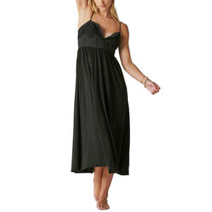 Robe midi noire pour femme Lucky Brand, col halter, taille élastique avec fentes, respirante, taille L, pour les loisirs ou les vacances - Product Image 1