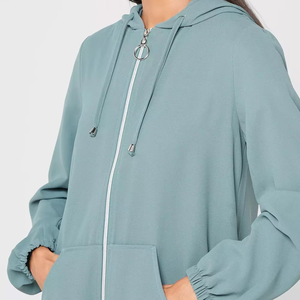 Sweat à capuche islamique modeste long avec cordon de serrage pour femmes avec fermeture éclair à col roulé prix de gros décontracté court hiver - Product Image 4