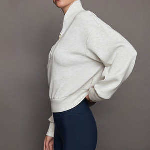 <b>Women</b> Cotton Half-Zip Pullover Sweatshirts Stand Neck Oversized Drop Shoulder Fleece <b>Jumper</b> <b>Long</b> Sleeve Winter 3D Embroidery - Product Image 3