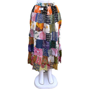 <b>Skirt</b> Cotton Printed Patchwork Wrap New Designs Reversible Breathable Streetwear for Women Natural Waistline for Summer - Product Image 4