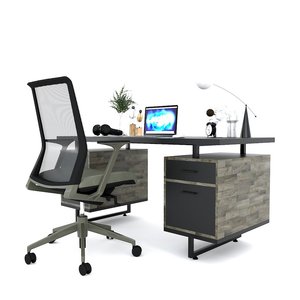Executive 160x70cm Office <b>Desk</b> with Integrated Rubber Wood Cabinet Contemporary BGD68053 Manager <b>Work</b> <b>Desk</b> Metal Material - Product Image 6