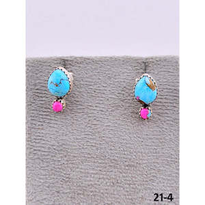 Southwest Style Turquoise & <b>Sterling</b> <b>Silver</b> <b>Stud</b> Earrings Vintage Bezel Setting with Pearl and Diamond for Parties - Product Image 3