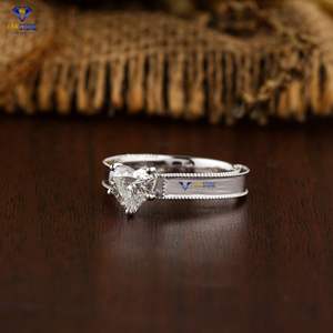1,30 TDW corazón corte brillante solitario diamante anillo 18K oro blanco vástago recto Cvd/hpht diamante piedra de laboratorio - Product Image 2