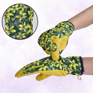 Gants de jardin en cuir de vachette OEM de haute qualité pour femmes Design floral imperméable et respirant pour le travail de jardin à l'épreuve des épines - Product Image 4