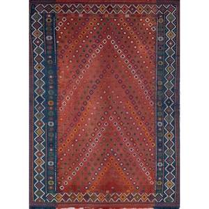 Alfombras de Lana Anudadas a Mano con Diseño Geométrico Nuray, 9x12, Patrón Abstracto Rectangular para Pasillo, Hogar, Sala de Estar, Dormitorio - Pae-4102 Rojo Naranja - Product Image 1