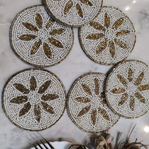 Posavasos con cuentas hechos a mano-Posavasos bohemios con respaldo de poliéster (4x4 pulgadas) - Product Image 1