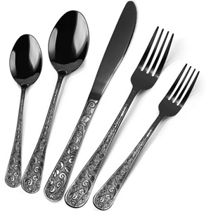 Ensemble de couverts en acier inoxydable 304, design moderne, 5 pièces, cuillère, couteau, fourchette, revêtement argenté, durable, passe au lave-vaisselle, pour la maison, le café - Product Image 1