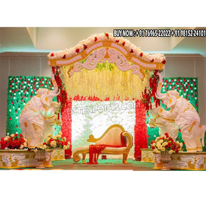 Éléphant élégant Mandap Décor pour Calgary Salles de mariage Blanc Or Éléphant Mandap Décor Éléphant Mandap Stage Setup Mariage USA - Product Image 1