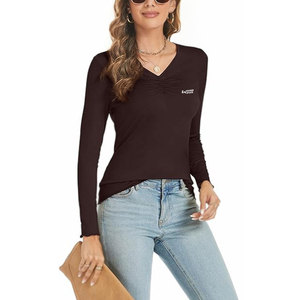 2025 Material de poliéster teñido liso hecho camisetas de manga larga para mujer/precio más barato camisetas de manga larga para mujer - Product Image 5