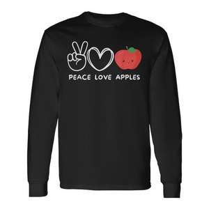 Camiseta de manga larga Peace Love Apples, diseño retro para amantes de las frutas - Product Image 2
