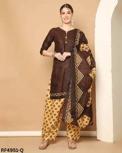 floral abstract printed cotton <b>kurti</b> ensemble <b>for</b> <b>women</b> featuring coordinated bottom & soft dupatta designed <b>for</b> daily elegance - Product Image 1