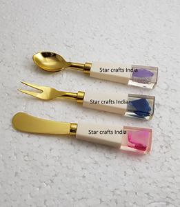 Ensemble cuillère chaude et fruits plaqué or couverts de cuisine en acier inoxydable avec cuillère fourchette et couteau plaqué rose lot de 3 - Product Image 4