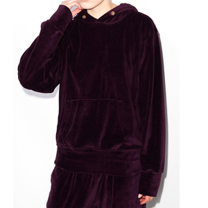 เสื้อฮู้ดดี้กำมะหยี่สีเบอร์กันดีทรงหลวมโอเวอร์ไซส์ มีกระเป๋าจิงโจ้ สไตล์ลำลองสำหรับฤดูหนาว เสื้อสตรีทแวร์ - Product Image 1