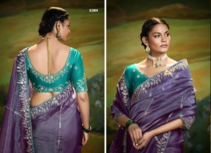 Vêtements de créateur pour femmes Saree en soie de haute qualité Tissu de verre souple Bordure brodée Style traditionnel moderne pour mariage indien - Product Image 3