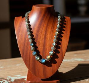 สร้อยคอเงินแท้18นิ้วสำหรับผู้หญิงสร้อยคอที่ผูกปมด้วย925หินลาบราดอไรต์น้ำจืดลูกปัดการออกแบบทางเรขาคณิตการรักษาธรรมชาติ - Product Image 3