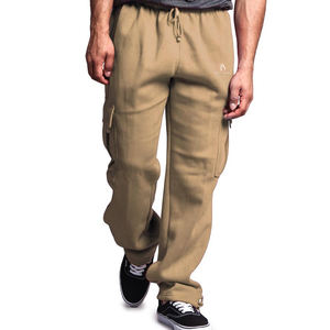 กางเกงคาร์โก้ของผู้ชายกางเกงวิ่งขายาวกระเป๋าด้านข้างขนาดใหญ่ผ้าฝ้ายเอวเบาซักกลาง - Product Image 4