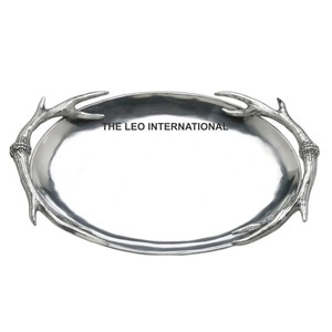 Aluminio Metal forma única asta aspecto plateado bandeja de servicio estilo elegante lujo hecho a mano hogar decorativo - Product Image 3