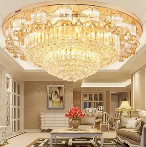 โคมไฟระย้าคริสตัล K9 ทรงกลม ดีไซน์หรูหรา สไตล์โรงแรม สำหรับห้องนั่งเล่น แสงสีทอง ใช้หลอดไฟ LED รุ่นใหม่ - Product Image 1