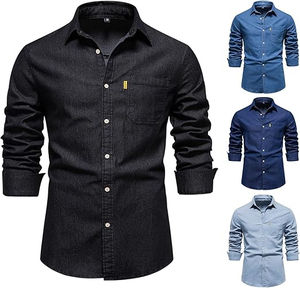 100% coton, T-shirt pour hommes, coupe ample, imprimé Chemises en jean en gros pour hommes Chemise à manches longues Streetwear décontracté Service OEM - Product Image 2