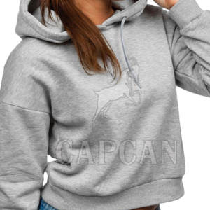 Sudaderas con capucha de punto recortadas de manga larga con cuello redondo personalizables para ropa de boutique de invierno con logotipo de marca propia - Product Image 2